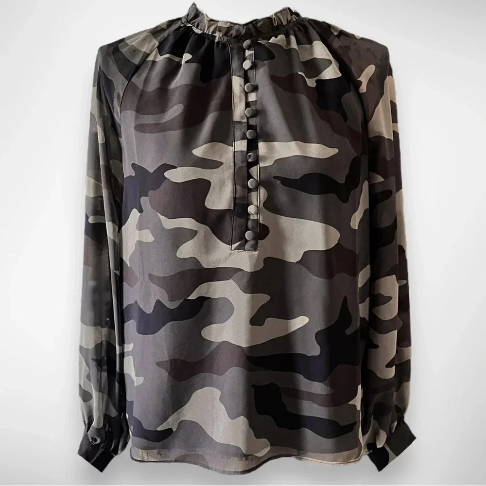 GENERATION LOVE‎ Noa Blouse Camouflage With Ruffle Details XS | EUC